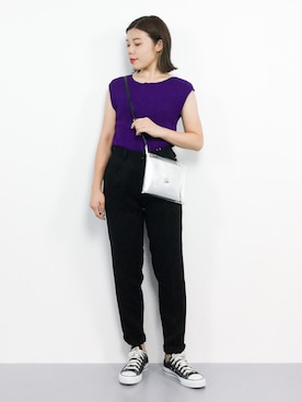 「黒パンツ」｜ おかきさん（レディース・155cm）の夏コーディネート