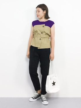 「黒パンツ」｜ おかきさん（レディース・155cm）の夏コーディネート