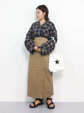 「チャックシャツ」｜ おかきさん（レディース・155cm）の夏コーディネート