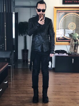 「日系极简」｜「アイテム（ライダースジャケット）」を使った、alienlauさん（メンズ・172cm）の秋コーディネート