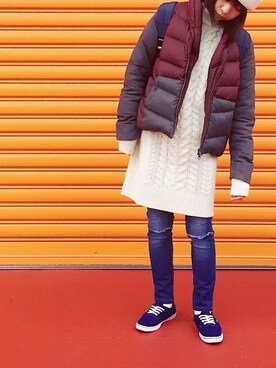 「SEVENDAYS=SUNDAY（セブンデイズサンデイ）のアイテム（ニットキャップ/ビーニー）」を使った、Mitsukoさん（レディース・156cm）の冬コーディネート