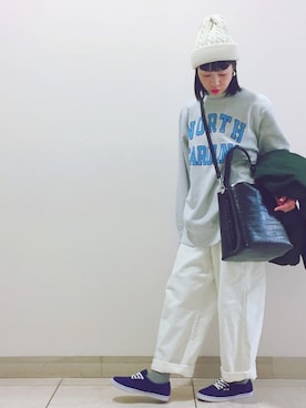 「SEVENDAYS=SUNDAY（セブンデイズサンデイ）のアイテム（ニットキャップ/ビーニー）」を使った、Mitsukoさん（レディース・156cm）の冬コーディネート
