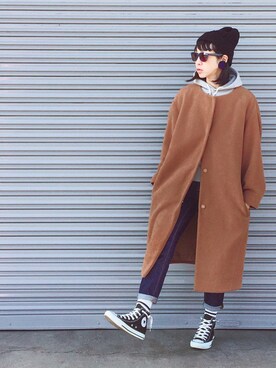 「SEVENDAYS=SUNDAY（セブンデイズサンデイ）のアイテム（ニットキャップ/ビーニー）」を使った、Mitsukoさん（レディース・156cm）の冬コーディネート