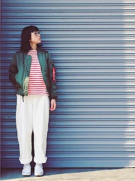 「SEVENDAYS=SUNDAY（セブンデイズサンデイ）のアイテム（MA-1）」を使った、Mitsukoさん（レディース・156cm）の春コーディネート