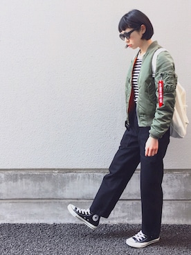 「SEVENDAYS=SUNDAY（セブンデイズサンデイ）のアイテム（MA-1）」を使った、Mitsukoさん（レディース・156cm）の春コーディネート