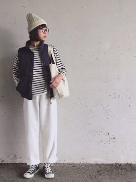 「SEVENDAYS=SUNDAY（セブンデイズサンデイ）のアイテム（ニットキャップ/ビーニー）」を使った、Mitsukoさん（レディース・156cm）の秋コーディネート