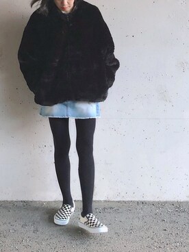 「VANS（バンズ）の【ユニセックスサイズ】VANS / Classic Slip-On (CHECKER FLAG)（スリッポン）」を使った、Mitsukoさん（レディース・156cm）の冬コーディネート