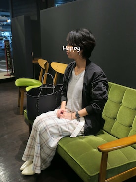 「春ニット」｜「アイテム（MA-1）」を使った、sasumiさん（レディース・161cm）の春コーディネート