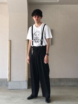 「アイテム（サスペンダー）」を使った、daaaayamaさん（メンズ・180cm）の夏コーディネート