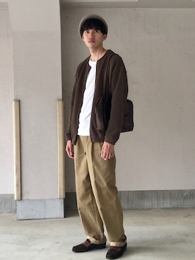 「秋のブラウンスタイル」｜「アイテム（ハンチング/ベレー帽）」を使った、daaaayamaさん（メンズ・180cm）の秋コーディネート