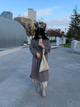 「SENSE OF PLACE by URBAN RESEARCH（センスオブプレイスバイアーバンリサーチ）のアイテム（ノーカラーコート）」を使った、nonさん（レディース・158cm）の冬コーディネート