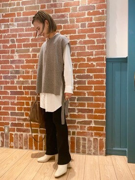 「LOWRYS FARM（ローリーズファーム）のストレッチヒールブーツ　851418（ブーツ）」を使った、せきふみさん（レディース・163cm）の秋コーディネート