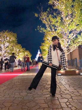 「H&M（エイチ・アンド・エム）のアイテム（帽子、ブラック系）」を使った、Moeさん（レディース・155cm）の秋コーディネート