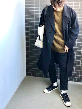 「MONKEY TIME（モンキータイム）のアイテム（チェスターコート）」を使った、Munehiro.Tさん（メンズ・170cm）の冬コーディネート