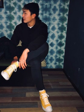 「H&M（エイチ・アンド・エム）のアイテム（パーカー）」を使った、大輔さん（メンズ・177cm）の冬コーディネート