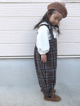 「タータンチェック」｜「アイテム（サロペット/オーバーオール）」を使った、うーちゃんさん（キッズ・90cm）の秋コーディネート