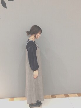 「グレンチェック」｜「アイテム（ジャンパースカート）」を使った、よしださん（レディース・155cm）の秋コーディネート