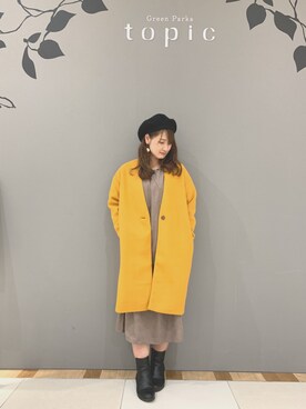 「マスタード」｜「アイテム（ダウンジャケット/コート）」を使った、よしださん（レディース・155cm）の秋コーディネート