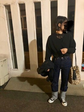 「無印良品（ムジルシリョウヒン）のアイテム（マウンテンパーカー）」を使った、マユコさん（レディース・155cm）の冬コーディネート