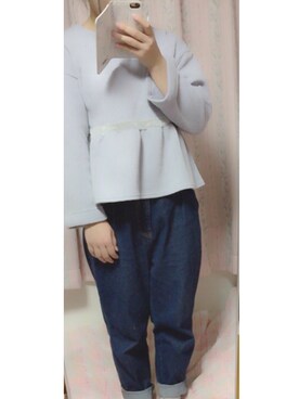 「MAJESTIC LEGON（マジェスティックレゴン）のアイテム（Tシャツ/カットソー、ブルー系）」を使った、ちょこめろさん（レディース・150cm）の春コーディネート