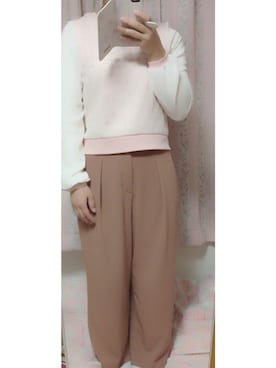 「INGNI（イング）の袖異素材ギンガム/TOPS（Tシャツ/カットソー、ピンク系）」を使った、ちょこめろさん（レディース・150cm）の春コーディネート