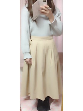 「E hyphen world gallery（イーハイフンワールドギャラリー）の袖バルーンリブプルオーバー（ニット/セーター、ブルー系）」を使った、ちょこめろさん（レディース・150cm）の春コーディネート