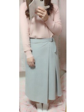 「GU（ジーユー）のアイテム（ニット/セーター、ピンク系）」を使った、ちょこめろさん（レディース・150cm）の春コーディネート