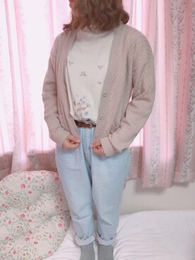 「earth music&ecology（アースミュージックアンドエコロジー）の・ハイネック刺繍ニットプルオーバー（ニット/セーター、ホワイト系）」を使った、ちょこめろさん（レディース・150cm）の春コーディネート