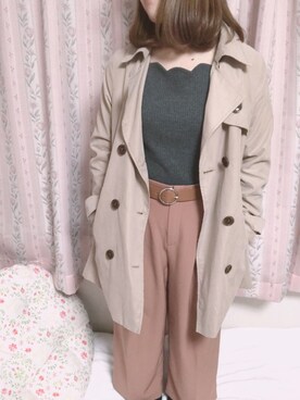 「スカラップ」｜「アイテム（トレンチコート）」を使った、ちょこめろさん（レディース・150cm）の春コーディネート