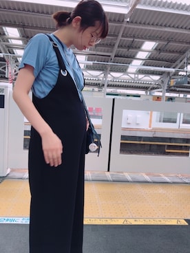 「ポケットＴシャツ」｜「アイテム（サロペット/オーバーオール）」を使った、kobu☻さん（レディース・169cm）の夏コーディネート