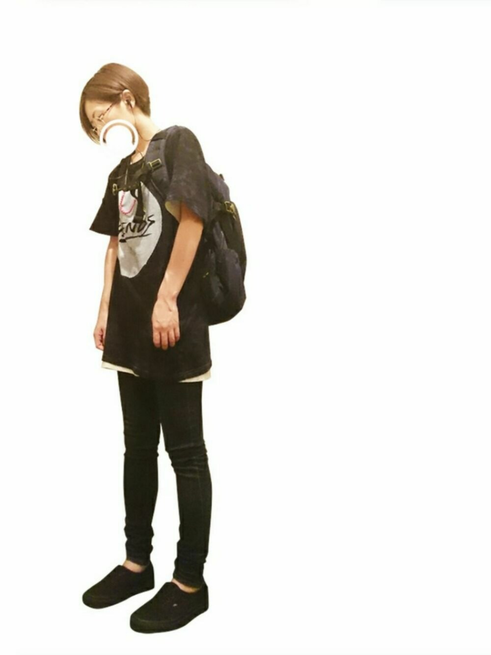 「Tシャツ×デニム、VANS」｜「Afendsのアイテム（Tシャツ/カットソー、ブルー系）」を使った、mamemomomoさん（レディース・162cm）の秋コーディネートの1枚目の写真