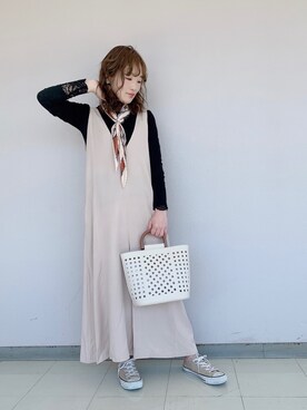 「ROPE' PICNIC（ロペピクニック）のアイテム（サロペット/オーバーオール）」を使った、MIKOさん（レディース・153cm）の春コーディネート