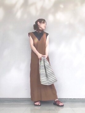 「大人カジュアルコーデ」｜「アイテム（ジャンパースカート）」を使った、MIKOさん（レディース・153cm）の夏コーディネート