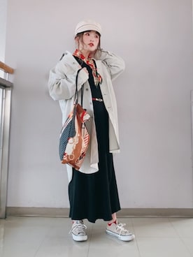 「アイテム（キャスケット、ホワイト系）」を使った、MIKOさん（レディース・153cm）の冬コーディネート