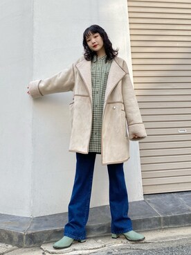 「Kastane（カスタネ）のアイテム（ムートンコート）」を使った、sophieさん（レディース・157cm）の冬コーディネート