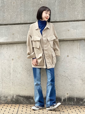 「ハイネックトップス」｜「アイテム（その他アウター）」を使った、sophieさん（レディース・157cm）の春コーディネート