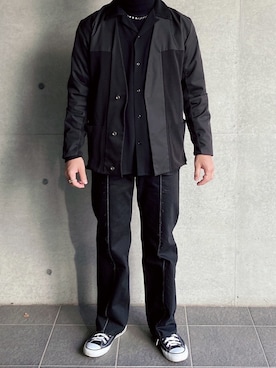 「モード系」｜「アイテム（ノーカラージャケット）」を使った、ITOさん（メンズ・168cm）の冬コーディネート
