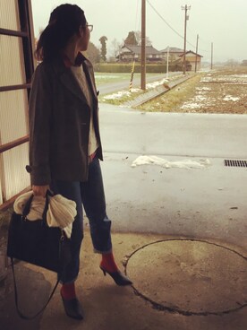 「earth music&ecology（アースミュージックアンドエコロジー）のアイテム（ピーコート）」を使った、スイ suiさん（レディース・165cm）の冬コーディネート