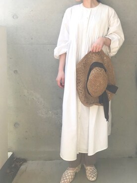 「むぎわら帽子」｜「アイテム（シャツワンピース）」を使った、maria.さん（レディース・153cm）の春コーディネート