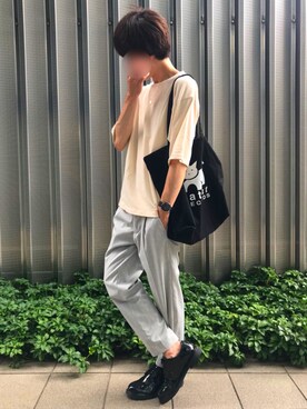 「ネコ」｜「アイテム（スラックス）」を使った、じいさん（メンズ・172cm）の夏コーディネート