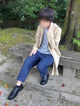 「ノーカラーシャツ」｜「アイテム（トレンチコート）」を使った、じいさん（メンズ・172cm）の秋コーディネート