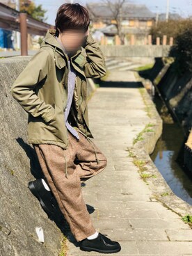 「靴下チラ見せ」｜「アイテム（モカシン/デッキシューズ）」を使った、じいさん（メンズ・172cm）の冬コーディネート