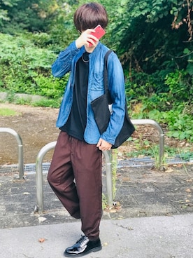 「猫」｜「アイテム（ノーカラージャケット）」を使った、じいさん（メンズ・172cm）の夏コーディネート