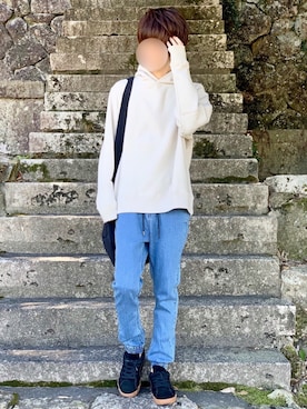 「ベージュ×ブルー」｜じいさん（メンズ・172cm）の秋コーディネート