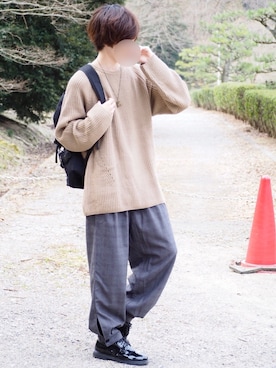 「カフスイージーパンツ」｜「アイテム（その他）」を使った、じいさん（メンズ・172cm）の春コーディネート