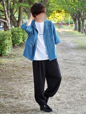 「カフスイージーパンツ」｜「アイテム（その他）」を使った、じいさん（メンズ・172cm）の秋コーディネート