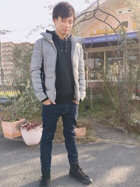 「Buffalo Bobs（バッファローボブズ）のアイテム（ダウンジャケット/コート）」を使った、Takanori Shimizuさん（メンズ・163cm）の冬コーディネート