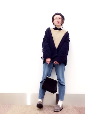 「ラメニット」｜「アイテム（ハンチング/ベレー帽）」を使った、isonさん（レディース・156cm）の冬コーディネート