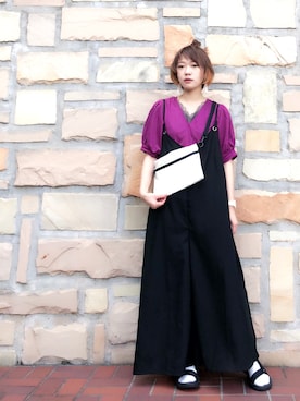 「カシュクール」｜「アイテム（サロペット/オーバーオール）」を使った、isonさん（レディース・156cm）の夏コーディネート