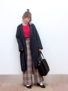 「THE SHOP TK （ザ ショップ ティーケー ）の◆【しわ防止】ボックスタックワイドパンツ（その他パンツ）」を使った、isonさん（レディース・156cm）の秋コーディネート